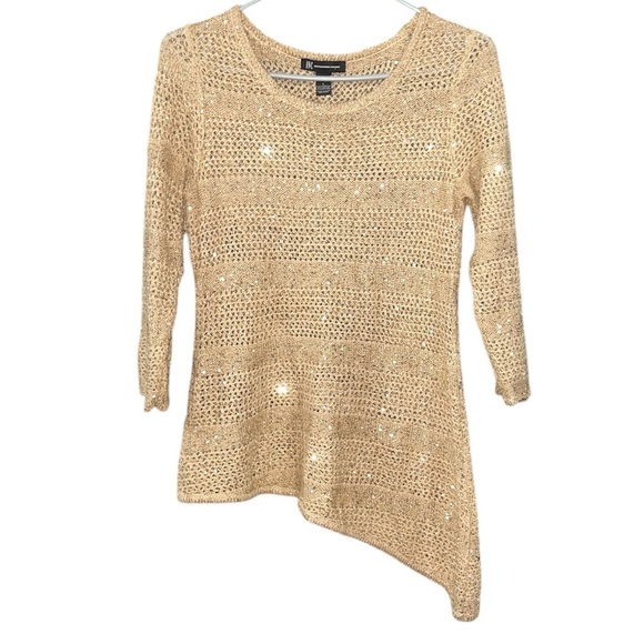 Gold Sequin Knitted Top - Unique & Glamorous ✨ INC, size Large - Picture 1 of 4